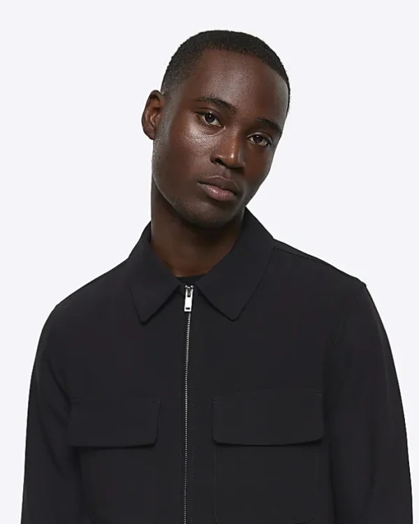 Black regular fit zip up smart shacket