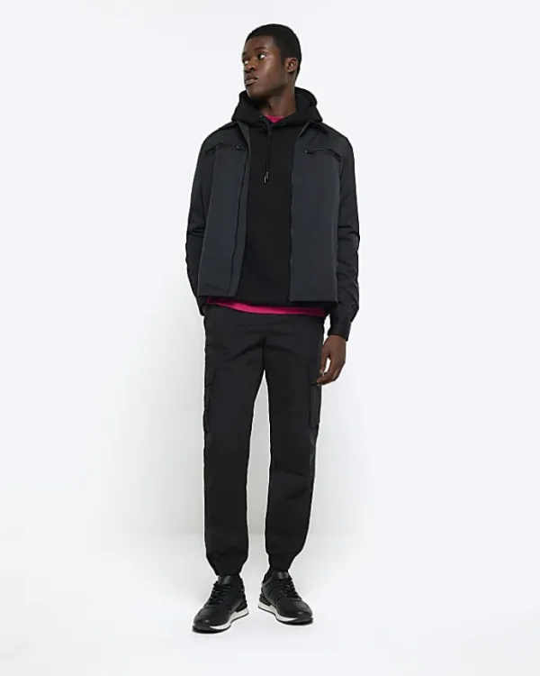 Black regular fit zip up tech shacket