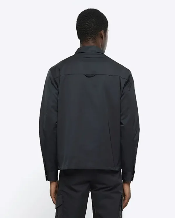 Black regular fit zip up tech shacket