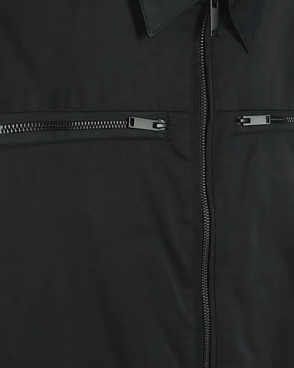 Black regular fit zip up tech shacket