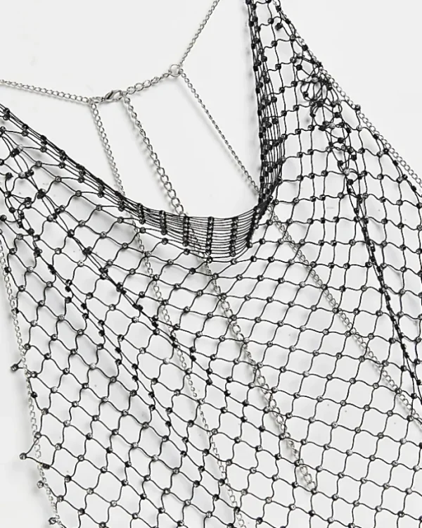 Black Rhinestone Net Bodychain