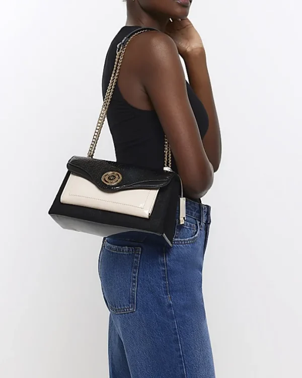 Black RI embossed chain shoulder bag