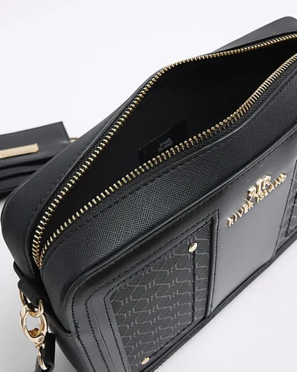 Black RI monogram boxy cross body bag