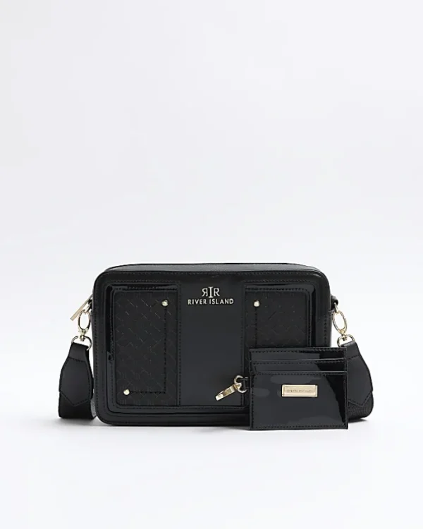 Black RI monogram boxy cross body bag