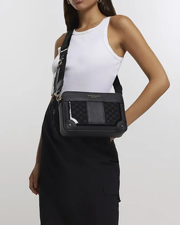 Black RI monogram boxy cross body bag