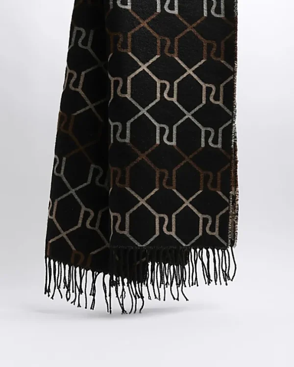 Black RI monogram ombre scarf