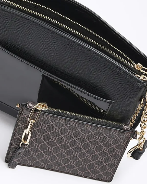 Black RI monogram pouch cross body bag