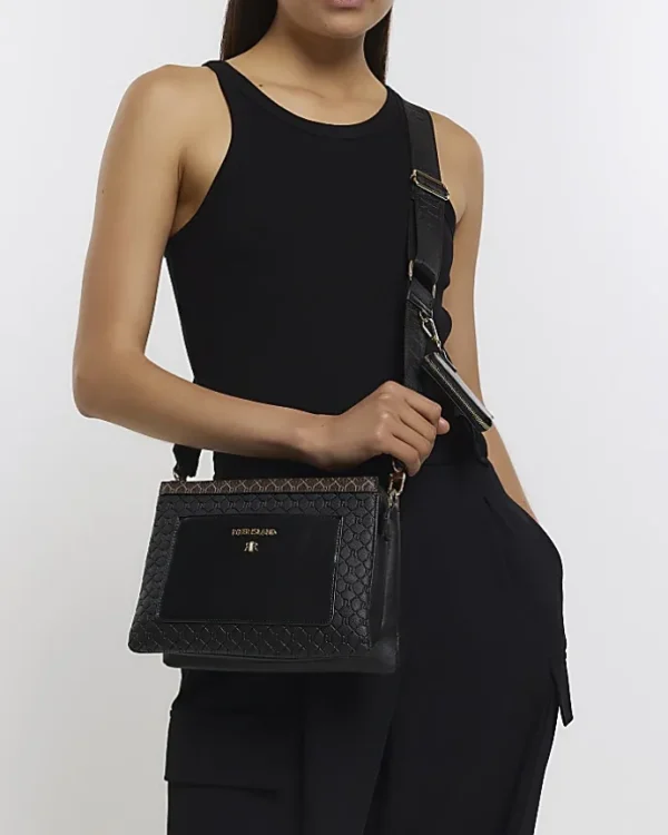 Black RI monogram pouch cross body bag