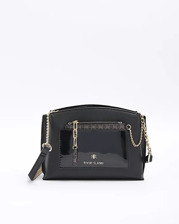 Black RI monogram pouch cross body bag