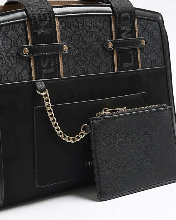 Black RI monogram webbing tote bag