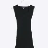 Black rib peplum hem bodycon mini dress