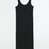 Black rib sleeveless bodycon maxi dress