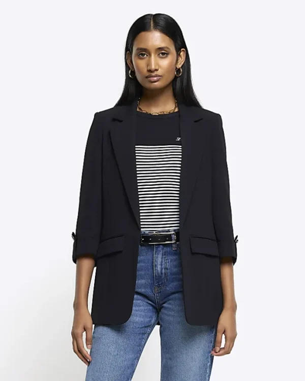 Black rolled sleeve blazer
