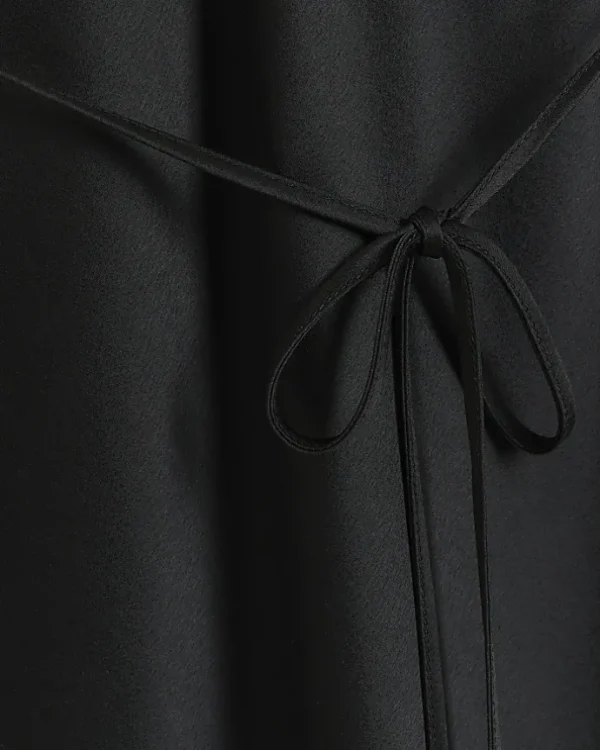 Black satin frill trim slip midi dress