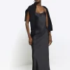 Black satin high neck hybrid maxi dress