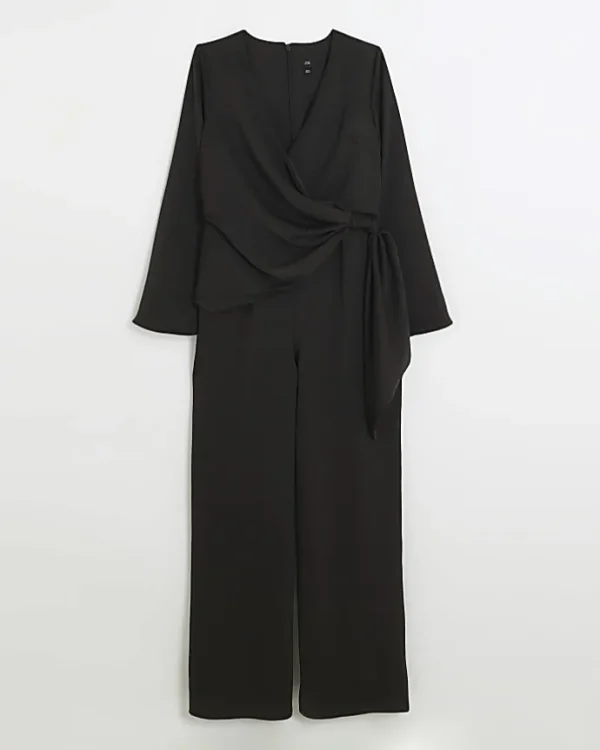 Black satin knot detail jumpsuit