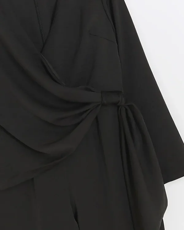 Black satin knot detail jumpsuit