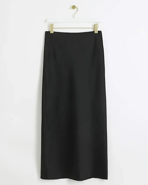 Black satin maxi skirt