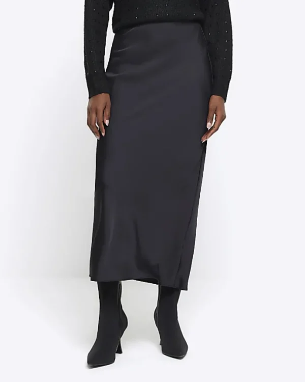 Black satin maxi skirt