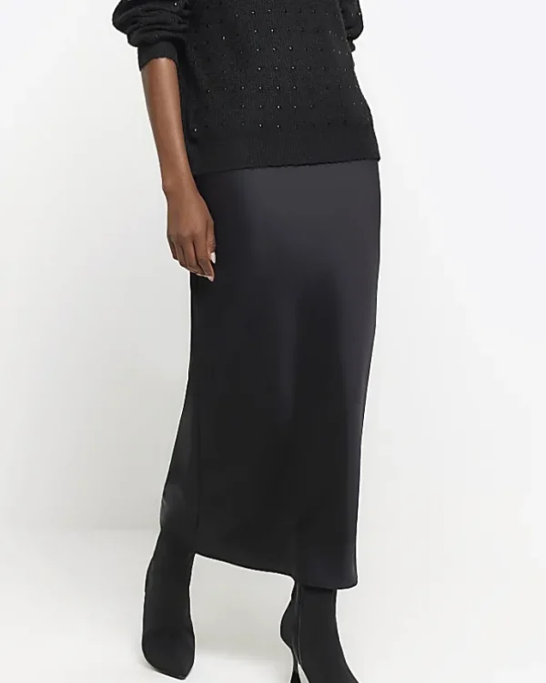 Black satin maxi skirt