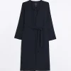 Black Satin Tie Waist Duster Jacket