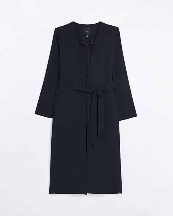 Black Satin Tie Waist Duster Jacket