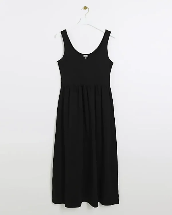 Black scoop neck skater midi dress