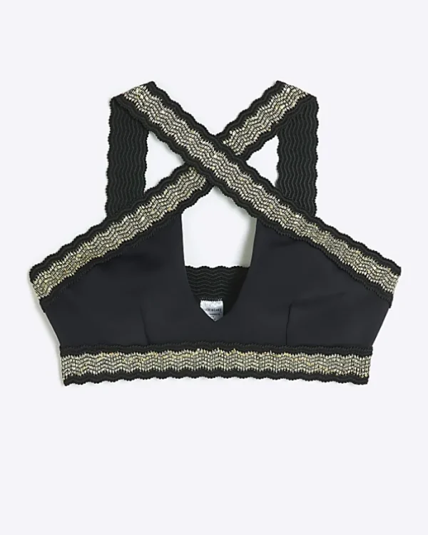 Black sequin elastic halter bikini top