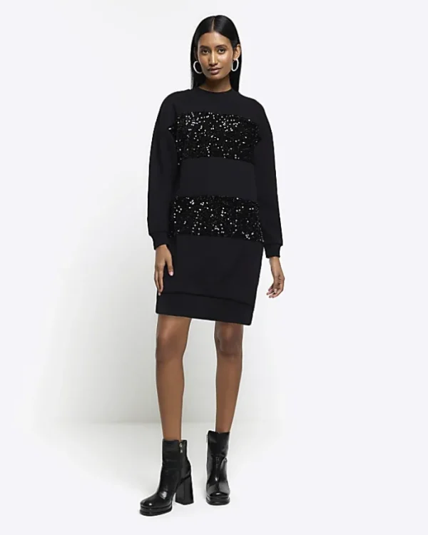 Black sequin sweatshirt mini dress