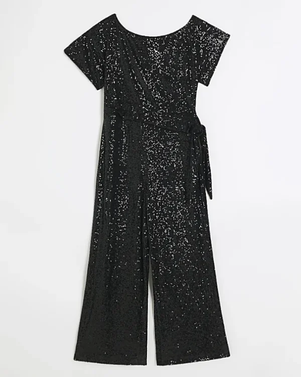 Black sequin tie side jumpsuit