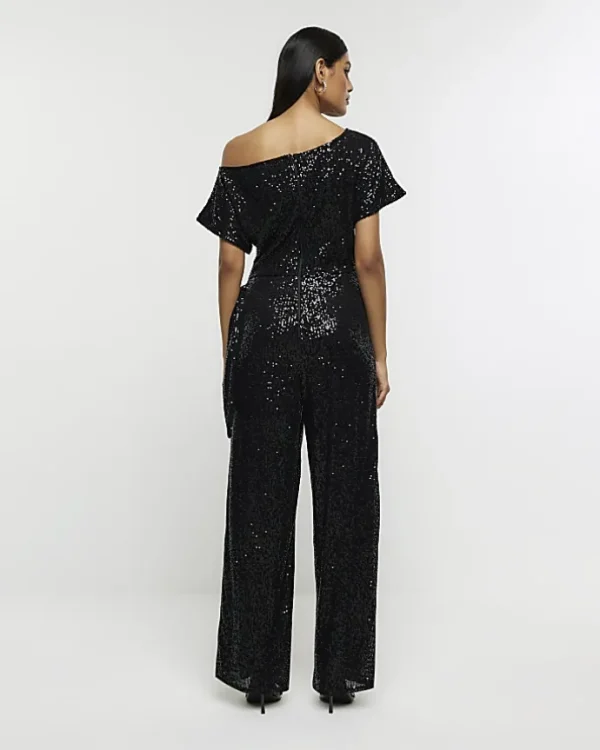 Black sequin tie side jumpsuit