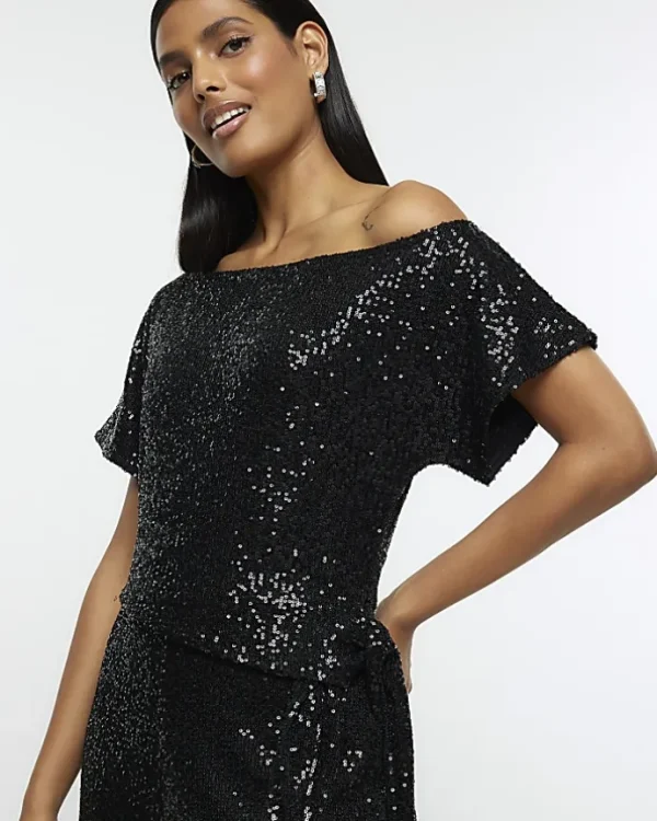 Black sequin tie side jumpsuit