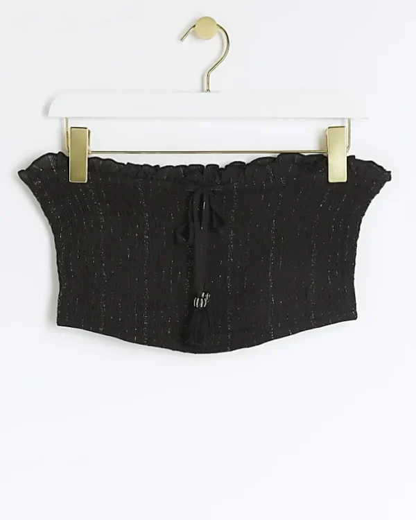 Black shirred glitter bandeau top