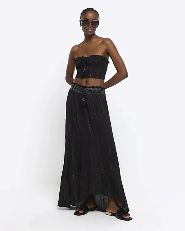 Black shirred glitter bandeau top