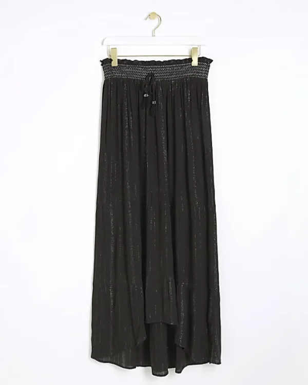 Black shirred glitter maxi skirt