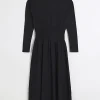 Black shirred waist midi dress