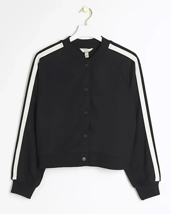 Black side stripe bomber sweatshirt