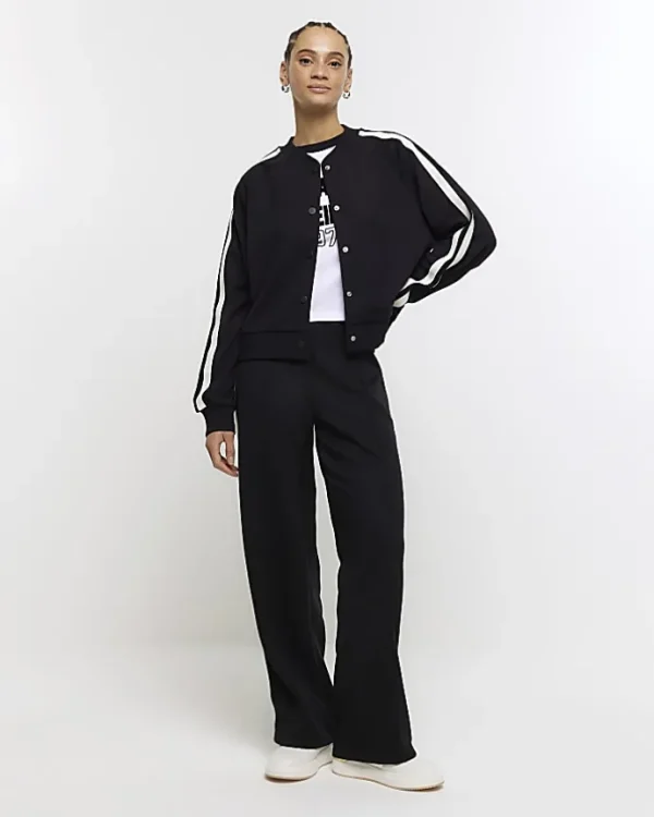 Black side stripe bomber sweatshirt