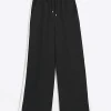 Black side stripe wide leg joggers