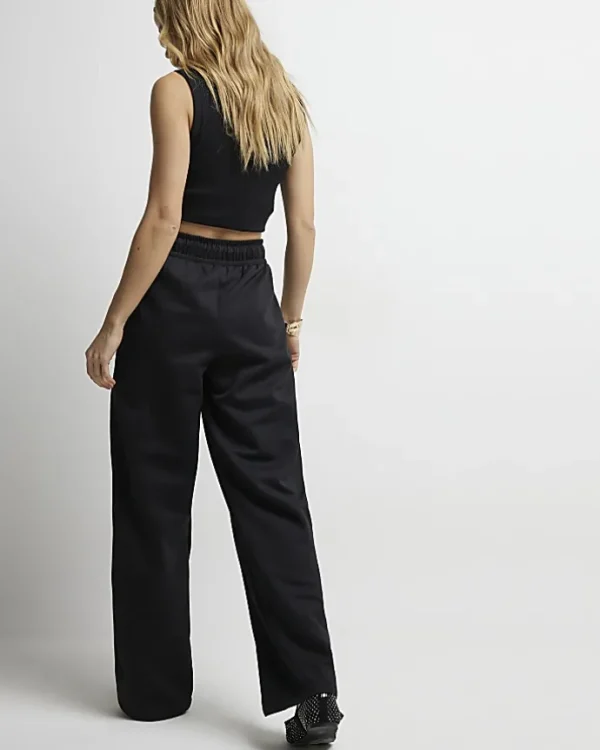 Black side stripe wide leg joggers