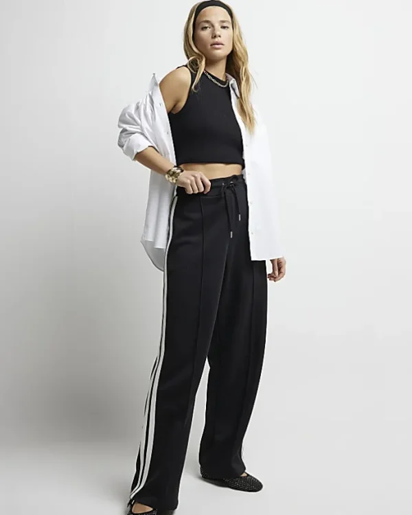 Black side stripe wide leg joggers