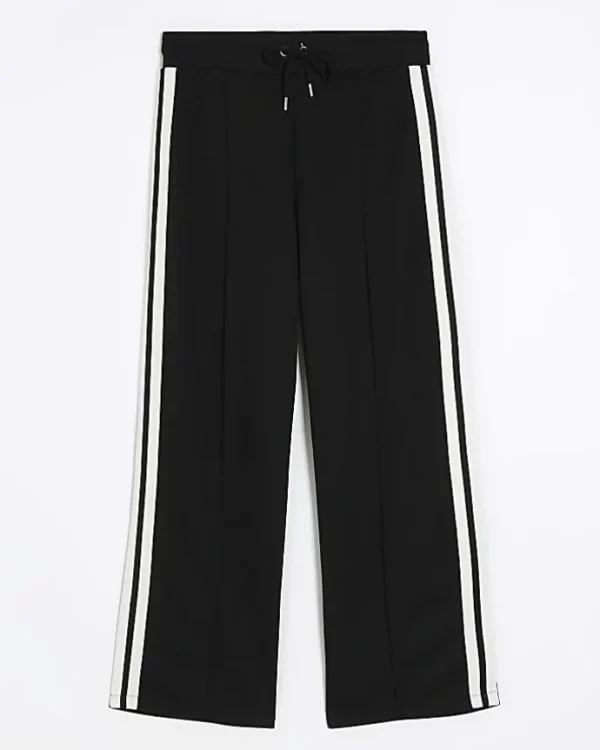 Black side stripe wide leg joggers