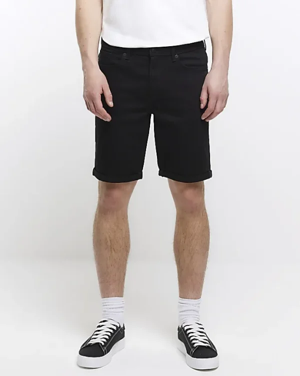 Black skinny fit denim shorts