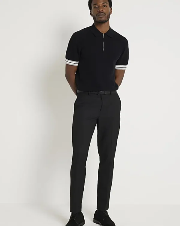 Black skinny fit twill suit trousers