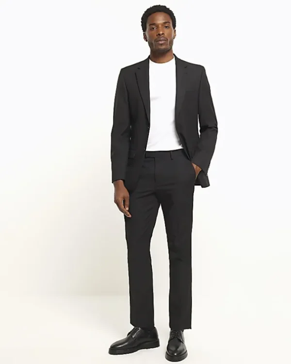 Black skinny fit twill suit jacket