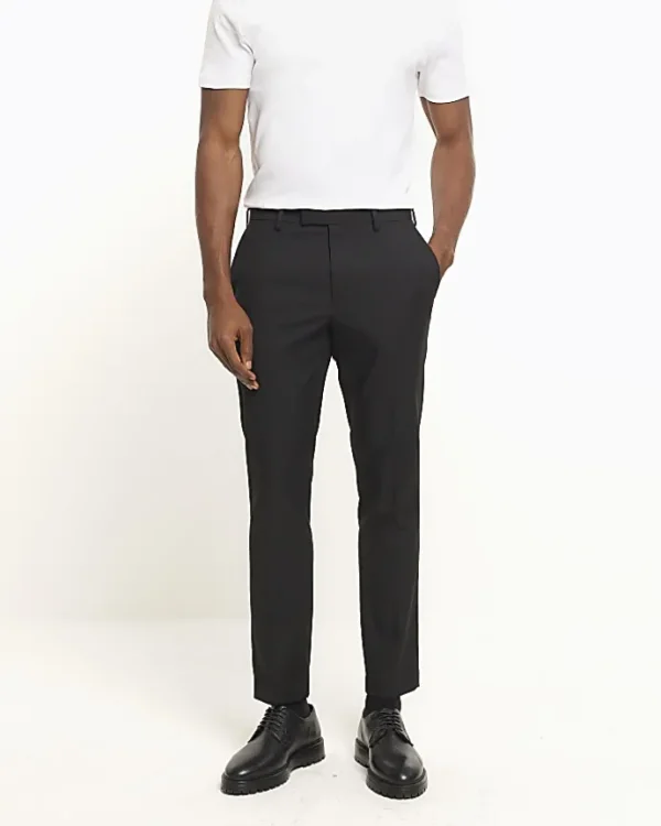 Black skinny fit twill suit trousers