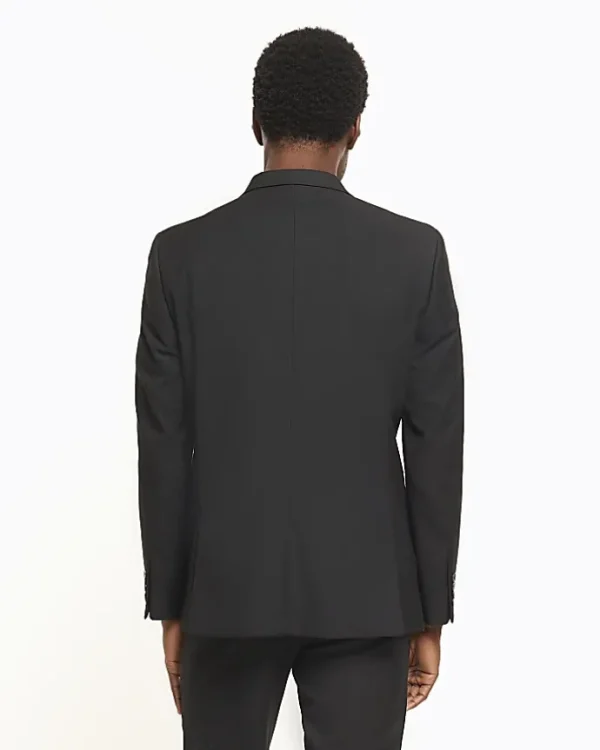 Black skinny fit twill suit jacket