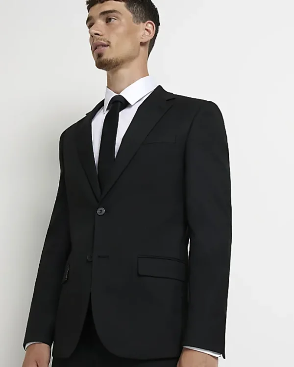 Black skinny fit twill suit jacket