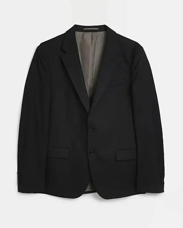 Black skinny fit twill suit jacket