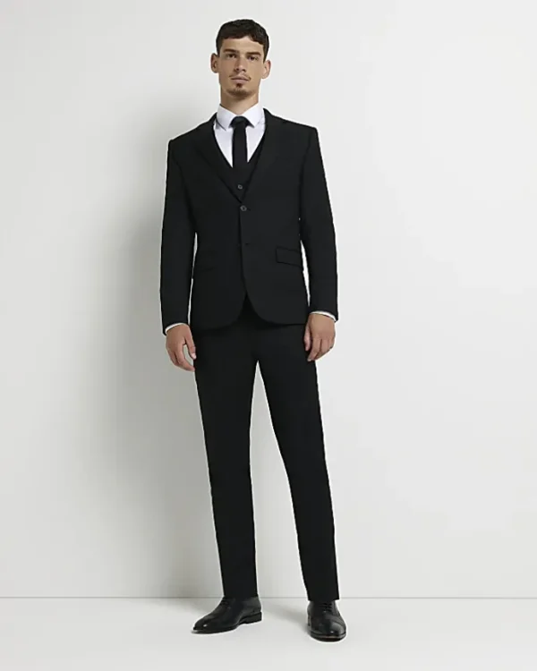 Black skinny fit twill suit jacket